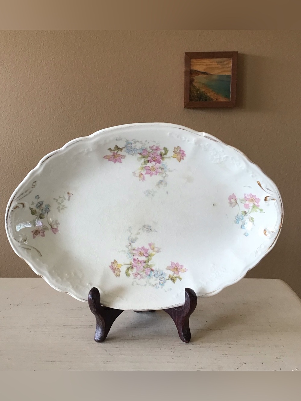 Antique Imperial Crown Bohemia Shabby Cottagecore Oval Dish